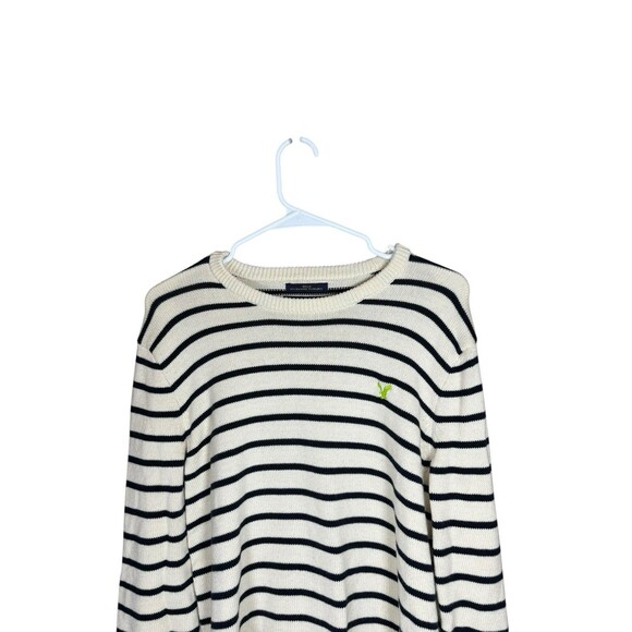 American Eagle Men’s Striped Crewneck Sweater Medium Athletic Fit 100% Cotton - Picture 3 of 11